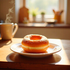 Delicious glazed donut, selective focus.