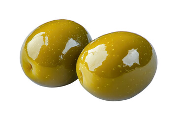 green olives - closeup of two shiny olives isolated
