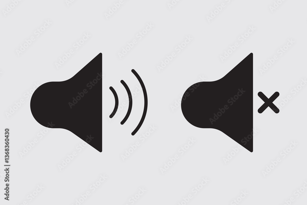 Poster mute sound icon vector set. black and white. set of sound buttons with icons