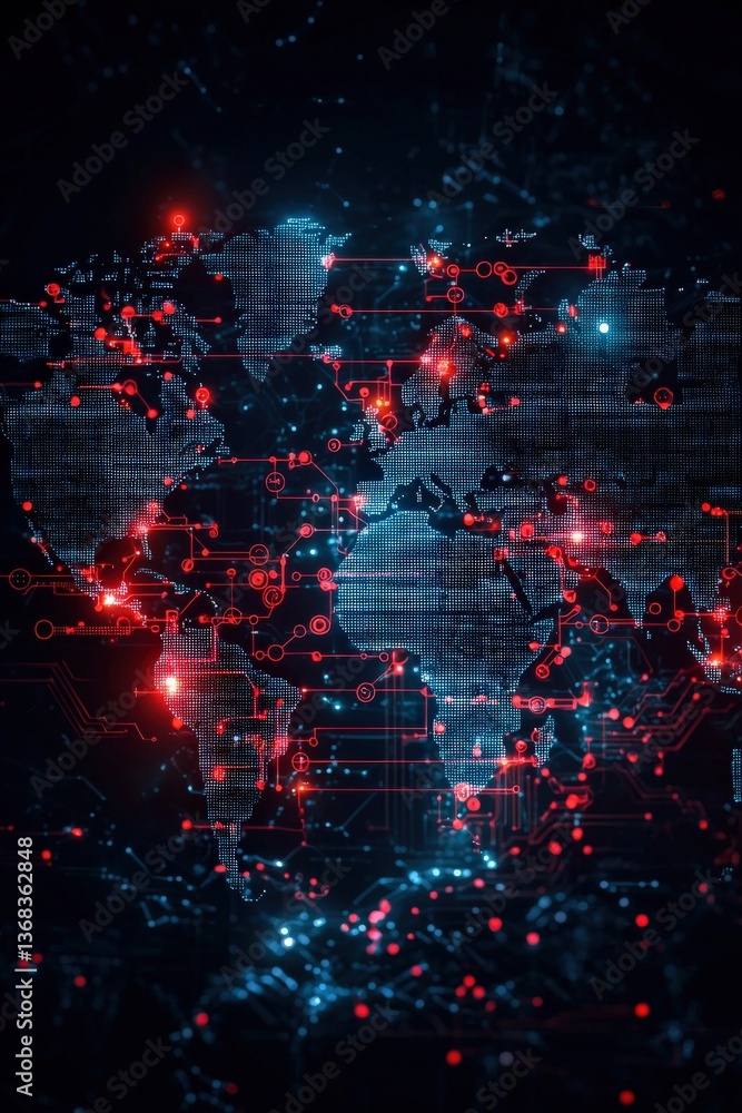 Poster cyber map showing safe data paths and encryption nodes