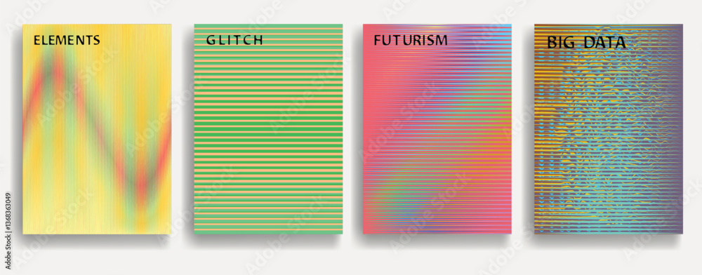 Poster glitch distorted geometric template brochures . modern art design . noise destroyed glitched flyer .