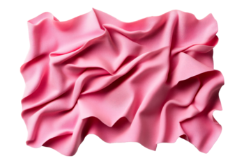 Pink fabric, crumpled textile texture background, textile close-up, cut out transparent