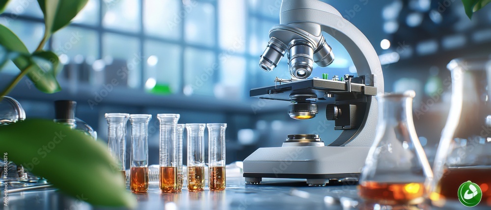 Poster a sleek and technologically advanced research laboratory featuring a high-tech digital microscope fo