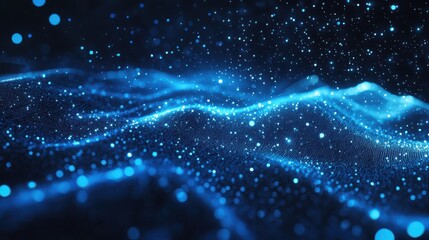 Abstract Blue Particle Wave Background Glowing Glittering Digital Texture for Design