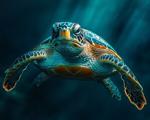 Fototapeta premium Sea turtle swimming ocean underwater nature wildlife
