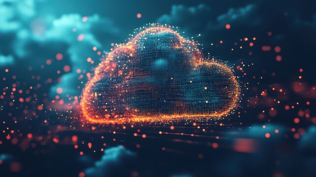 Abstract Cloud Computing Network Glowing Digital Data Cloud Concept