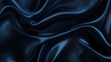 Obraz premium Dark Blue Silk Satin Fabric Background with Smooth Folds and Waves for Design