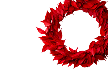 Red leaf wreath isolated on black background, design element, cut out transparent
