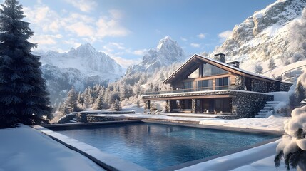Luxurious Chalet in a Winter Mountain Landscape