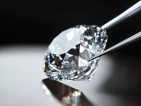 Diamond Grading. Laboratory Grown Diamond on Certificate with Tweezers