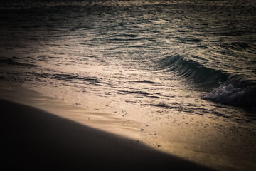 beautiful light cresting wave near the shore. gentle breaking action near the surf. a sunset ocean...