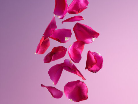 Floating Pink Rose Petals on Soft Gradient Background &ndash; Romantic Floral Concept