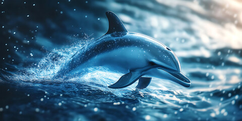 Fototapeta premium Dolphin with a Body of Pure Light Illuminating the Ocean Background for Sci-Fi Art, Celestial Themes, or Ethereal Concepts