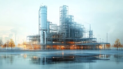 Reflective Industrial Landscape: A Modern Refinery by the Water