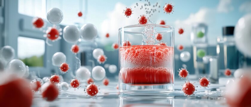 A laboratory experiment involving a glass test tube filled with a vibrant red liquid, representing an ongoing chemical analysis or research process.