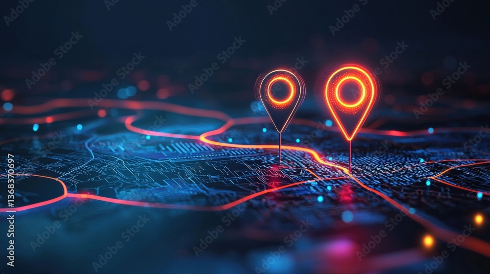 Poster digital map with secure data points glowing