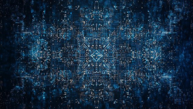 Digital background featuring data and code in dark blue tones
