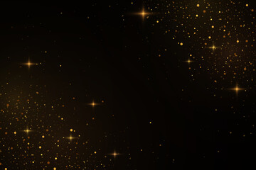 The dust sparks and golden stars shine with special light, bokeh effect. Vector sparkles on a transparent background. Christmas light effect. Sparkling magical dust particles.