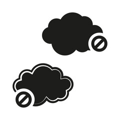 Cloud prohibition icons. Black and white graphics. Vector no cloud symbols. Minimal flat design.