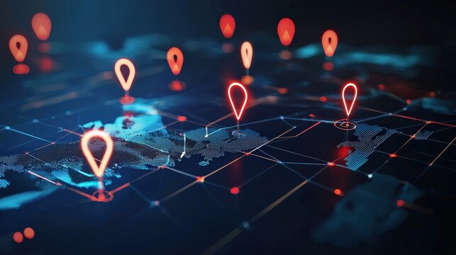 Digital map with secure data points glowing