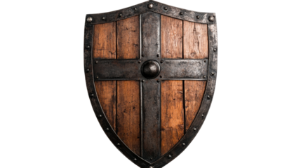 Wooden crusader shield with metal, antique, cut out transparent