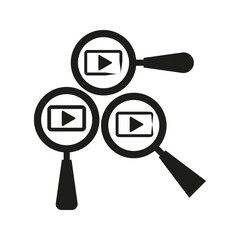 Video search icons. Magnifying glass design. Simple black symbols. Minimal vector illustration.