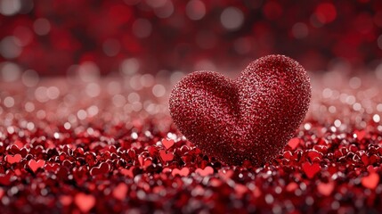 Red Glitter Heart on Red Glitter Background Romantic Valentine's Day Design