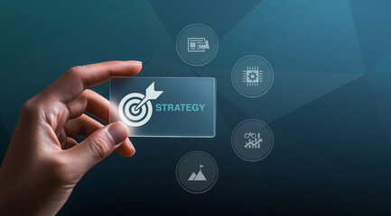 Fototapeta premium A professional interacts with a digital interface focusing on strategic planning, highlighting the integration of technology in streamlining business processes and facilitating innovative decision-mak