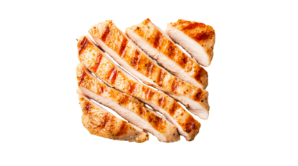 Grilled chicken breast slices, cooking process, delicious eating, cut out transparent