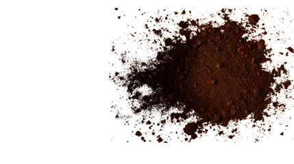 Brown powder texture on black background, cocoa, cut out transparent