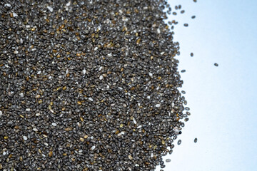 A close-up captures the intricate texture of chia seeds, a superfood packed with nutrients. Tiny...