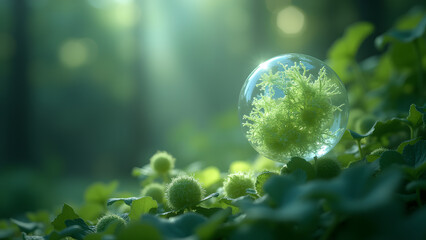 Green Sphere: Plant Life Enclosed in Glass Bubble