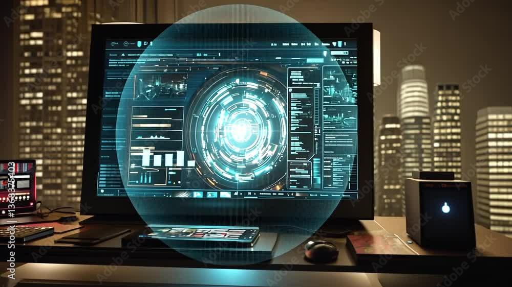 Aufkleber smart tv with interactive holograms in modern style generative ai