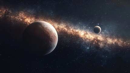 Obraz premium A breathtaking visualization of Pluto and its moon Charon in the distant Kuiper Belt
