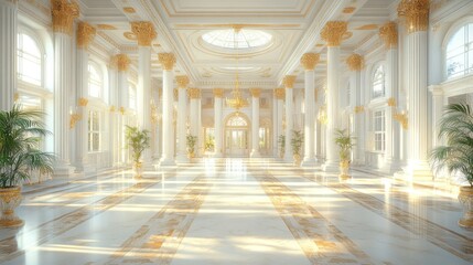 Fototapeta premium Grand Palace Hall: Sunlit Elegance and Opulence