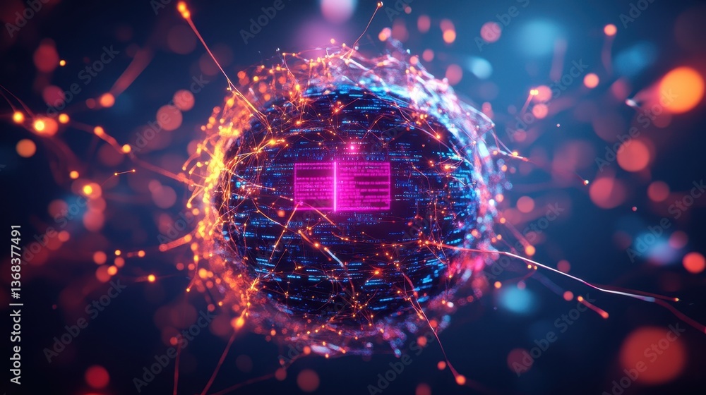 Aufkleber abstract digital sphere of glowing lines and particles featu a vibrant pink and purple structure set
