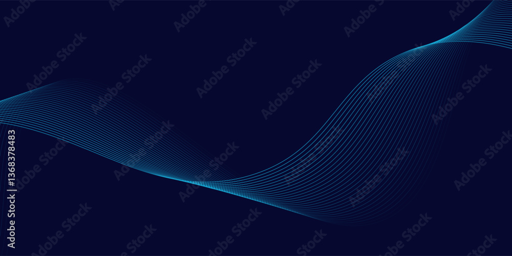 Wall mural abstract glowing wave lines on dark blue background. dynamic wave pattern. modern flowing wavy lines