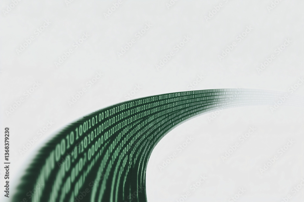 Poster digital highway: a flowing stream of binary code against a clean background, conveying the essence o