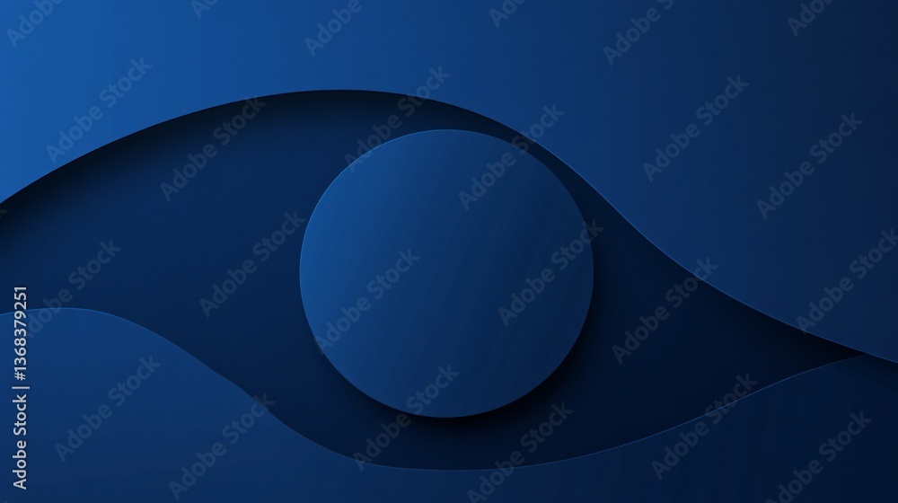 Poster abstract blue background with wavy shapes framing a circle