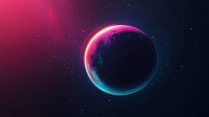 Obraz premium Pink and blue planet rotating in the dark universe with stars