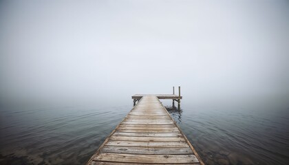 Fototapeta premium Misty Wooden Pier Stretching Over Calm Water 