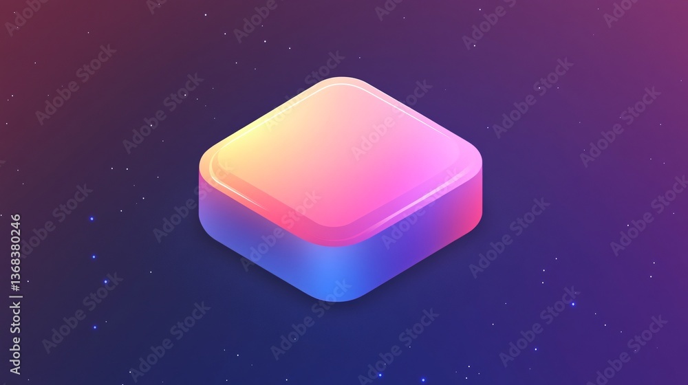 Poster Rounded square button floating in space with colorful gradient background