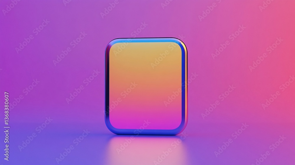 Poster Vibrant gradient rounded square icon on a purple background, symbolizing a mobile app or ui element