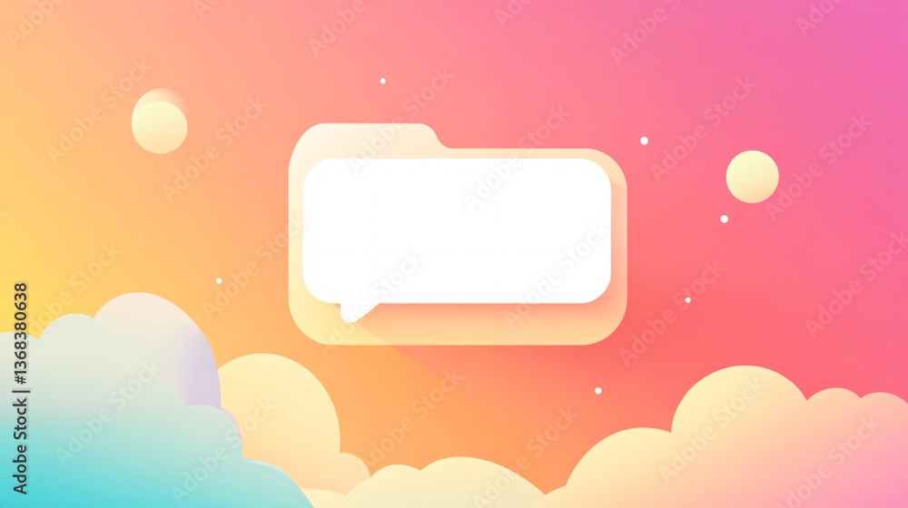 Poster Blank speech bubble floating with colorful clouds and gradient background