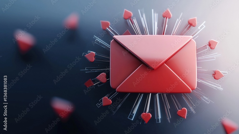 Poster floating email icon wrapped in firewall protection rays