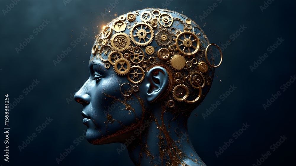 Poster ai brain with gears: machine learning, neural network, cognitive computing and robotics.