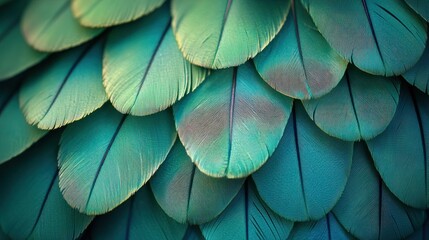 Fototapeta premium Close-up of vibrant teal feathers, intricate patterns and textures