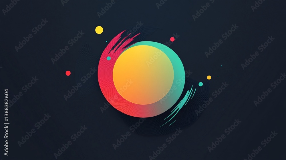 Leinwandbilder Colorful circles and brushstrokes creating abstract design on dark background