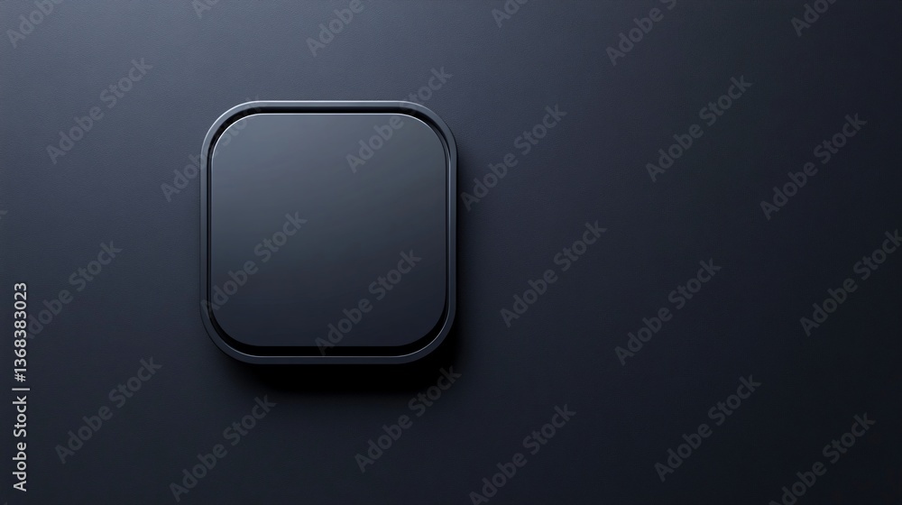 Poster Black rounded square button on dark background representing modern user interface