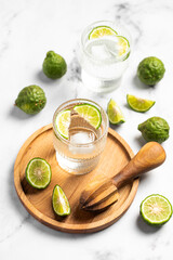 fresh water with lime, lemon, cold refreshing summer drink